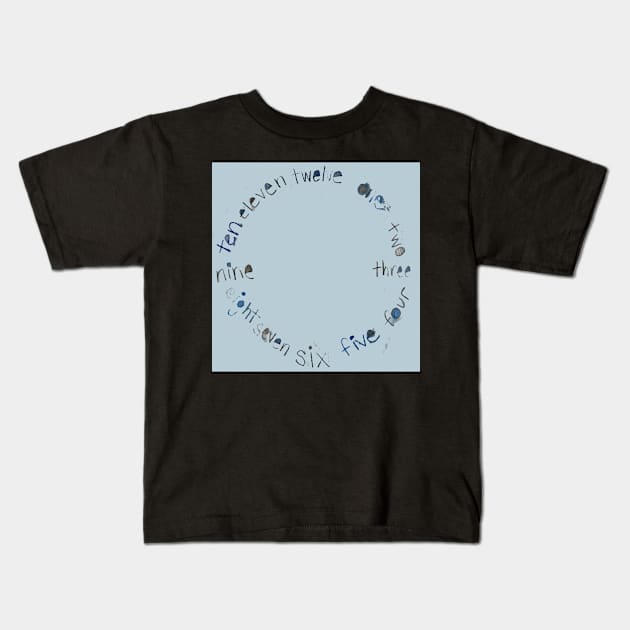 Blue Gray Clock with Numbers, original watercolor Kids T-Shirt by djrunnels